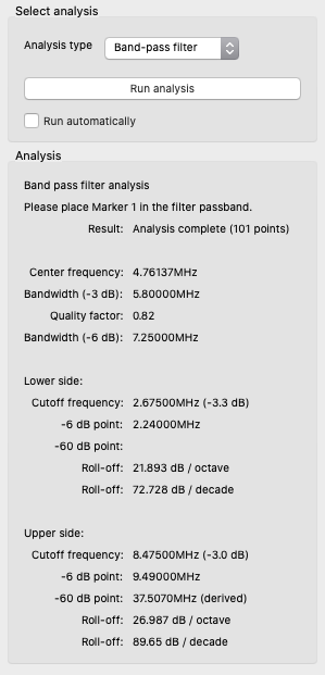 NanoVNA Saver analysis of the band-pass filter